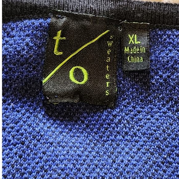 T/O Sweater Knit Dress XL Blue Black Geometric Tribal Boho Y2K Fit & Flare - Picture 11 of 12